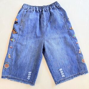 Vintage 90s High Rise Butterfly Floral Denim Bermuda Shorts Small